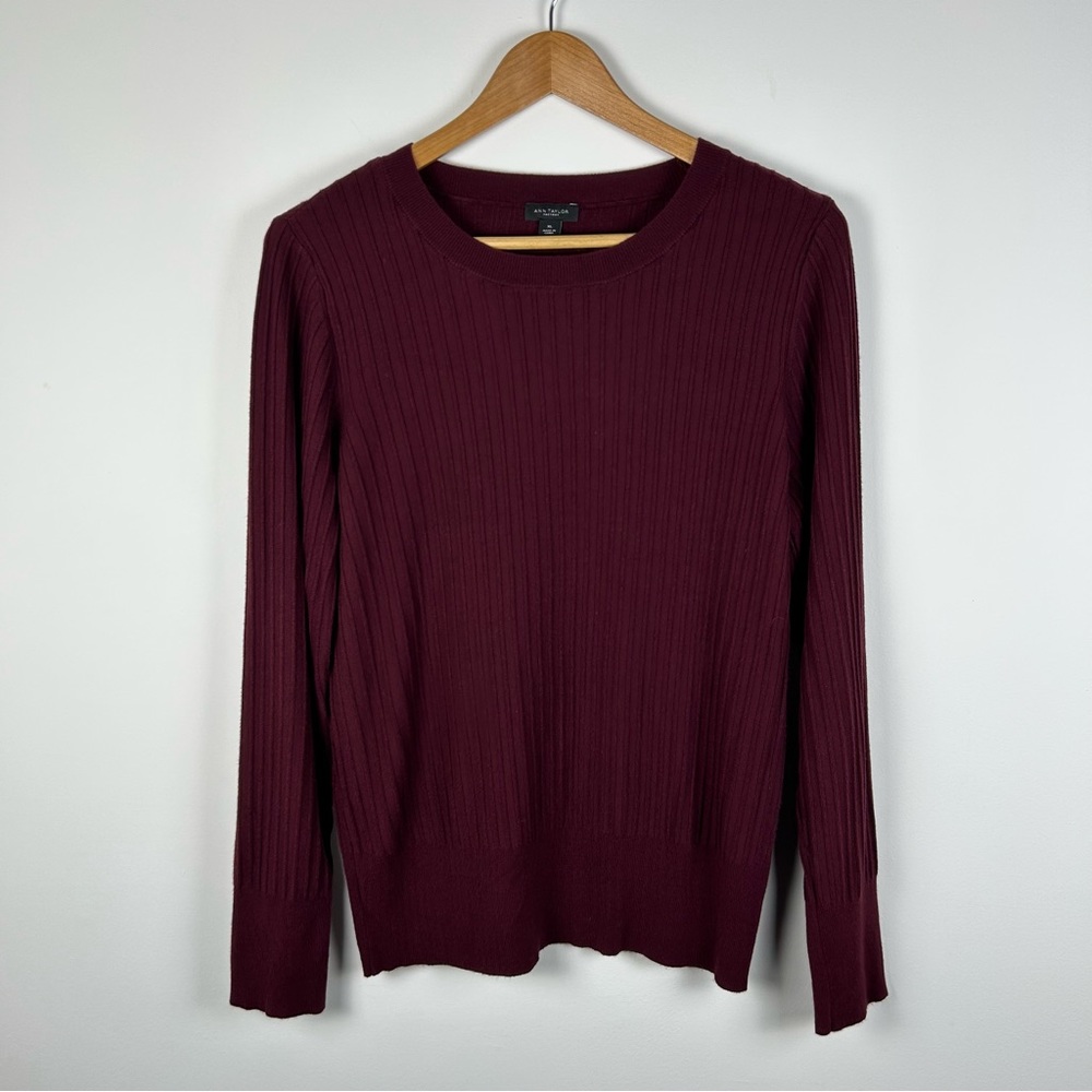Ann Taylor Factory Rib Knit Crew Neck Sweater - Burgundy/Maroon